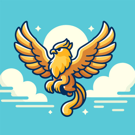 cartoon of Garuda bird flying in the sky flapping wingsのイラスト素材