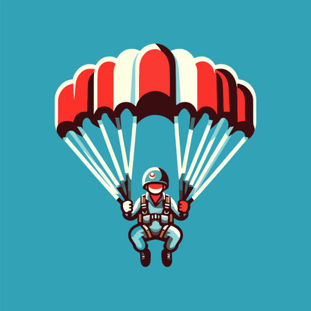 Illustration of a military soldier parachuting with a parachute in the skyのイラスト素材