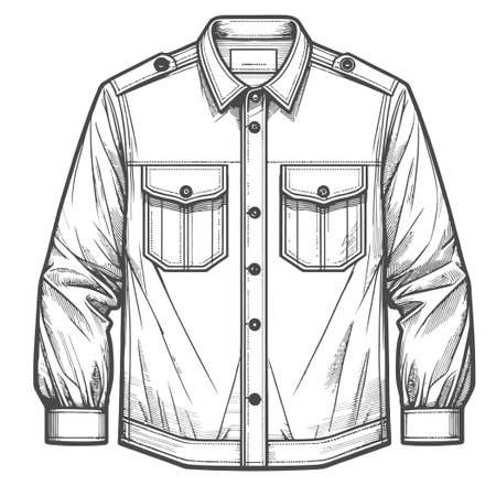 line art mockup template long sleeve field shirt on white backgroundのイラスト素材