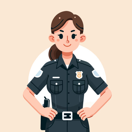 Cartoon of a standing and smiling woman police officer