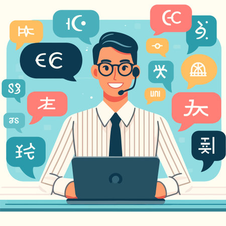 cartoon of a language translator in a flat design styleのイラスト素材