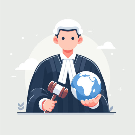 Cartoon of a judge with a globe and gavelのイラスト素材