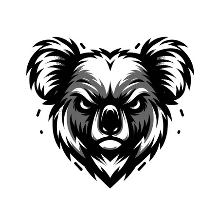 Illustration of a fierce koala in black and whiteのイラスト素材