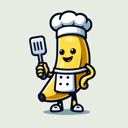 Cute banana cartoon mascot wearing a chef costumeのイラスト素材