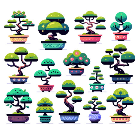 cute bonsai trees cartoon icon collectionのイラスト素材