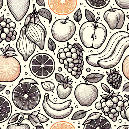 illustration of a seamless pattern of fruits in line art style