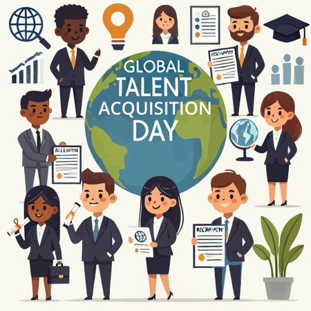 cartoon of business people celebrating Global Talent Acquisition Dayのイラスト素材