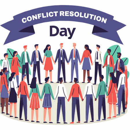 cartoon of people standing in a circle celebrating conflict resolution dayのイラスト素材