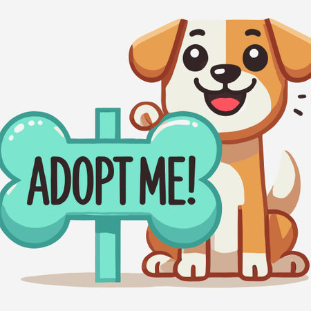 cartoon of a cheerful dog sitting with an adopt me signのイラスト素材