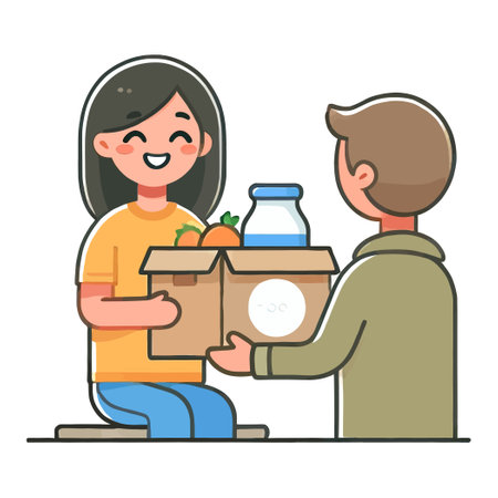 cartoon of a person donating a box of food to charityのイラスト素材