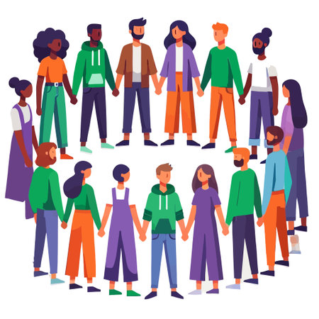 cartoon of people holding hands in a circle to symbolize unity and democracyのイラスト素材