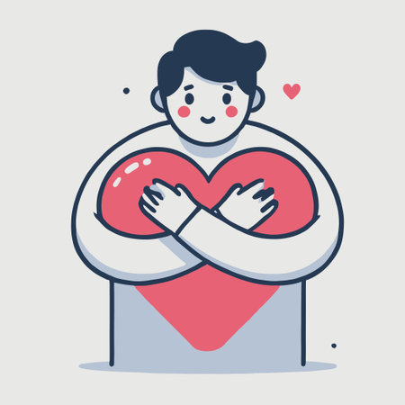 cartoon of someone hugging a heart comfortablyのイラスト素材