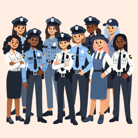 cartoon of a group of diverse policewomen posing togetherのイラスト素材