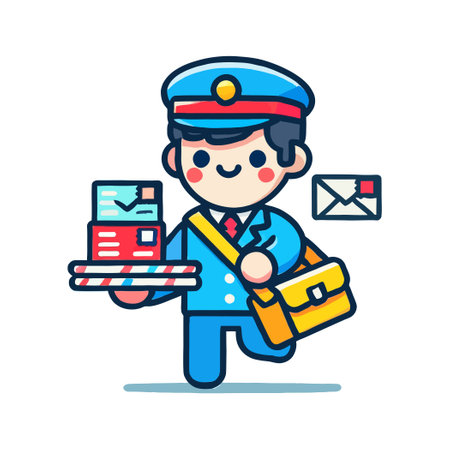 cartoon postman delivering postcards in a flat designのイラスト素材