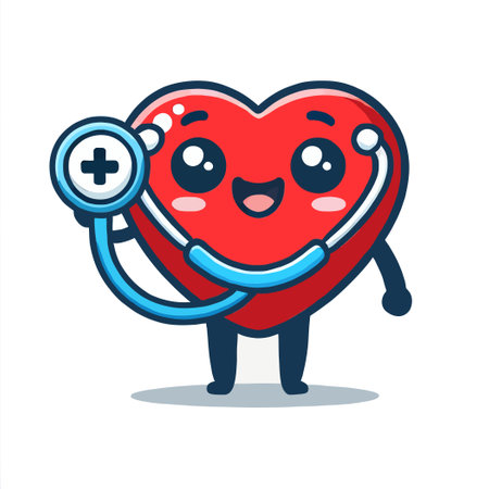 cute heart character holding stethoscope in flat designのイラスト素材