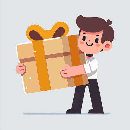 cartoon of person holding a gift box celebrating National Customer Dayのイラスト素材