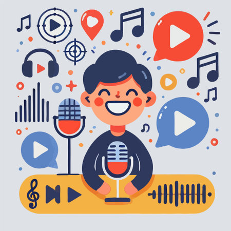 illustration of a smiling person speaking into a microphoneのイラスト素材