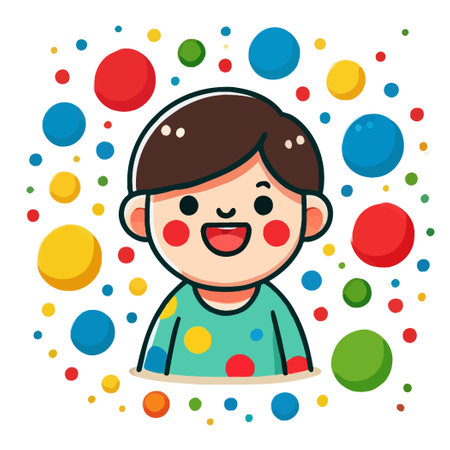 Illustration of a Cheerful Child with Colorful Circlesのイラスト素材
