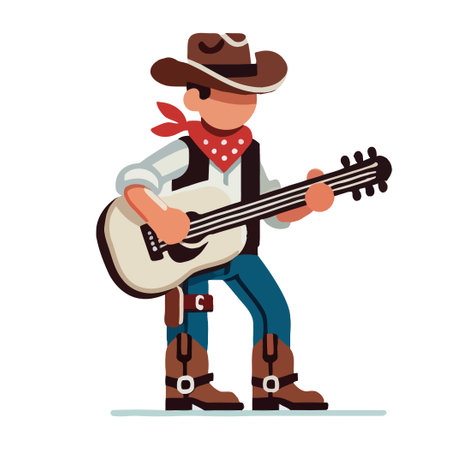 Stylized Cowboy Playing Acoustic Guitar Western Illustrationのイラスト素材