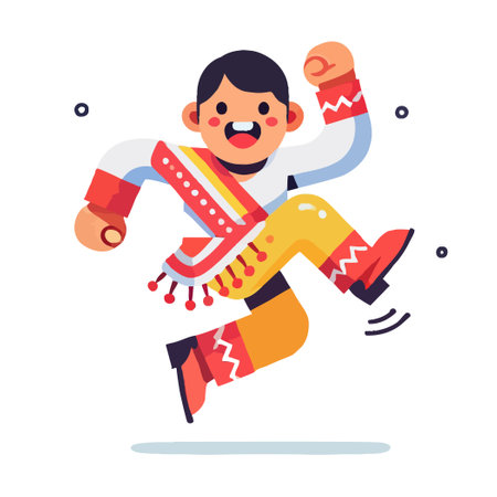 Illustration of a cheerful traditional dancer jumpingのイラスト素材