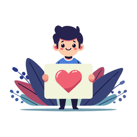 Happy Child Holding Heart Sign Illustrationのイラスト素材
