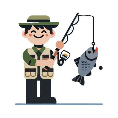 Happy Fisherman with Big Catch Illustrationのイラスト素材