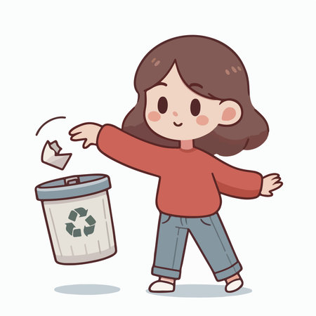 Happy Girl Recycling Trash in Cartoon Illustrationのイラスト素材