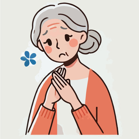 Grandmother with Worried Expression Clasping Handsのイラスト素材