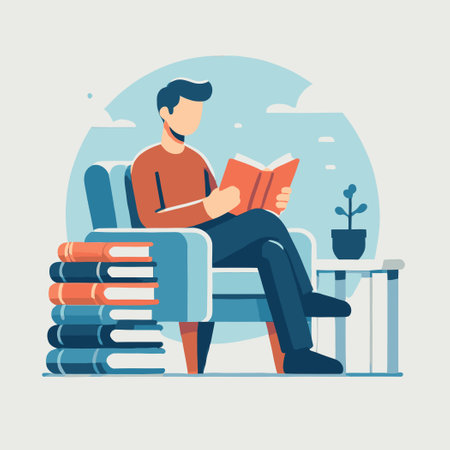 Man Reading Book in Comfortable Chair Illustrationのイラスト素材