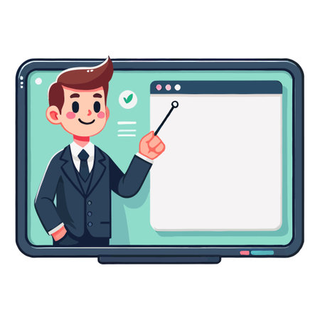 Smiling Businessman Leading Online Class Illustrationのイラスト素材
