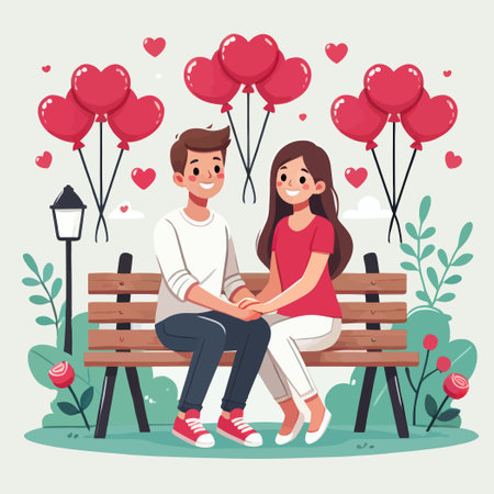 Romantic Couple Sitting on a Park Bench Illustrationのイラスト素材
