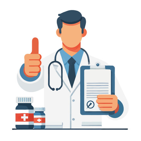 Doctor Giving Thumbs Up with Medical Chart Illustrationのイラスト素材