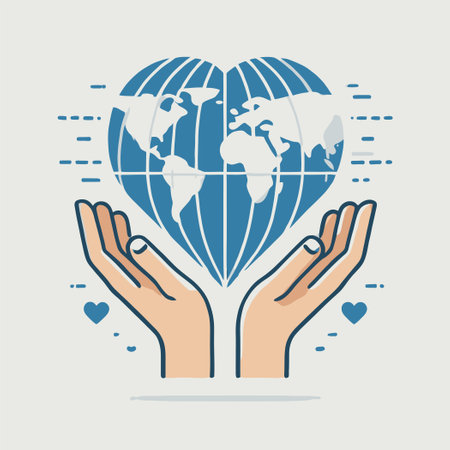 Two Hands Gently Holding a Heart Shaped World Globe Illustrationのイラスト素材