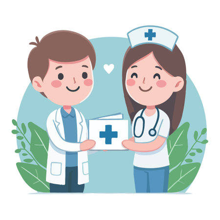 Medical Professional Giving Box with Cross Symbol in White Backgroundのイラスト素材