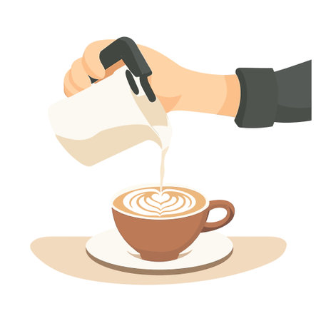 Illustration of pouring milk into a coffee cupのイラスト素材