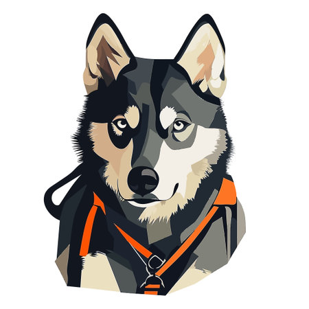 Cartoon Of A Husky Dog Breed Pet in White Background