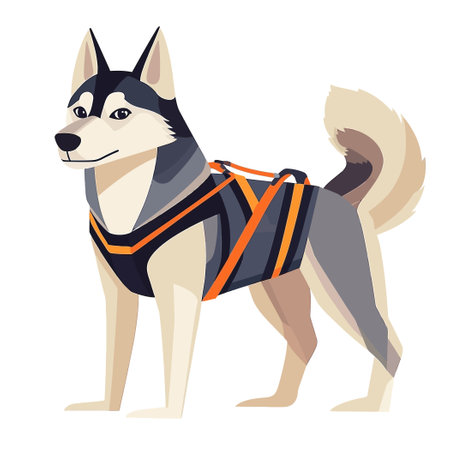 Siberian Husky Dog in Harness Standing on White Backgroundのイラスト素材