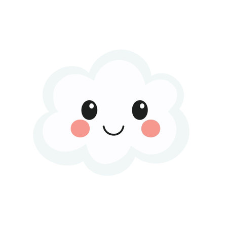 Smiling Cartoon Cloud with Pink Cheeks and Black Eyes Isolated on White Backgroundのイラスト素材
