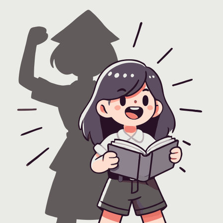 Young Woman Reading a Book with a Shadow of the Future on the Wallのイラスト素材