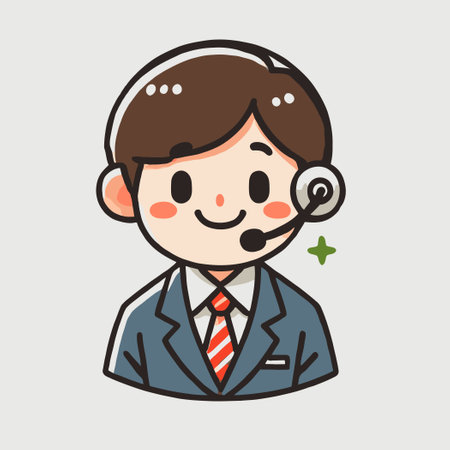 Cheerful Customer Support Representative in a Suit and Tieのイラスト素材