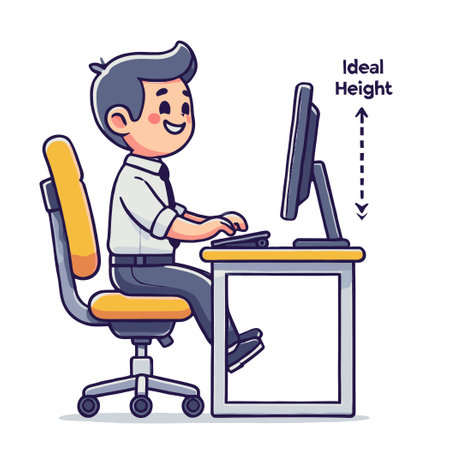 Office Worker Sitting at Desk with Computer Perfect Ergonomicのイラスト素材