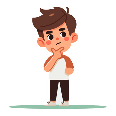 Cartoon of Boy Thinking Pondering a Decision on White Backgroundのイラスト素材