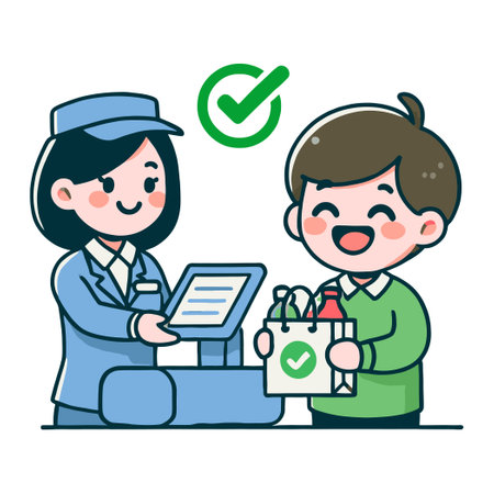 Cartoon Illustration Of Shopping Checkout Customer And Cashierのイラスト素材