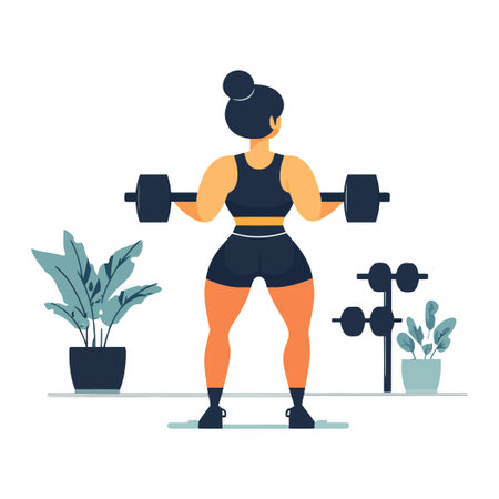 Woman Lifting Barbell at Gym from Back View with Active Outfitのイラスト素材