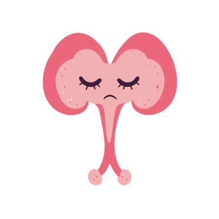 Sad Stylized Female Reproductive Anatomy with Pink Tones on Whiteのイラスト素材