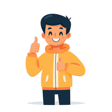 Young Man Giving Thumbs Up Sign in White Backgroundのイラスト素材