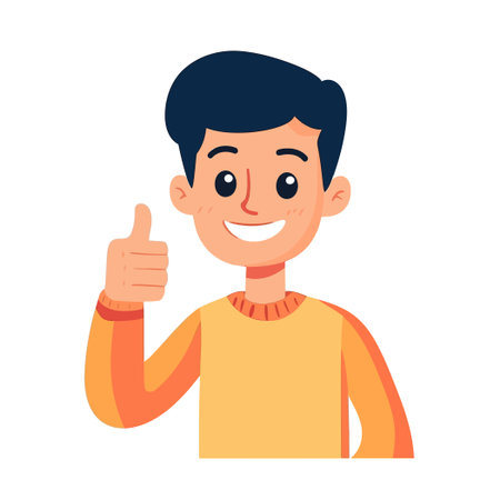 Cheerful Young Man Giving Thumbs Up Gesture in Flat Designのイラスト素材