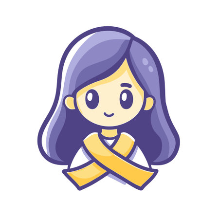 Smiling Cartoon Girl With Yellow Ribbon Accessory on White Backgroundのイラスト素材