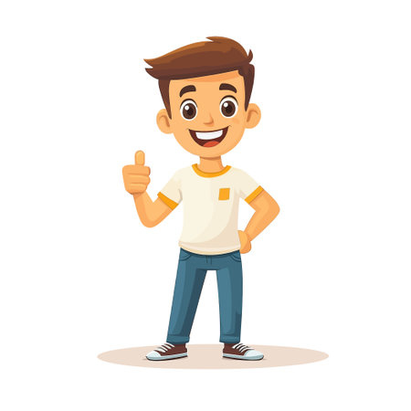 Young Boy With Brown Hair Wearing Casual Clothes Giving Thumbs Upのイラスト素材