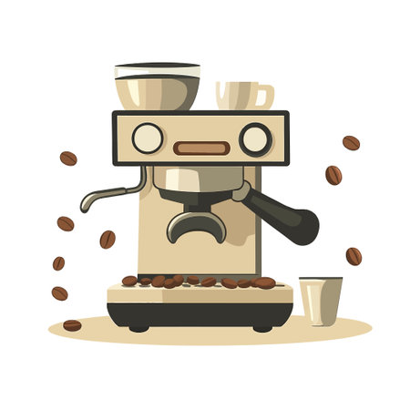 Coffee Machine With Cups And Coffee Beans On Whiteのイラスト素材